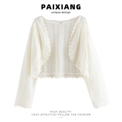 PAIXIANG白色開衫女夏季薄款外套披肩小罩衫吊帶裙外搭薄紗防曬衣