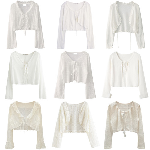 PAIXIANG白色開衫女夏季薄款外套披肩小罩衫吊帶裙外搭薄紗防曬衣 PAIXIANG白色開衫女夏季薄款外套披肩小罩衫吊帶裙外搭薄紗防曬衣