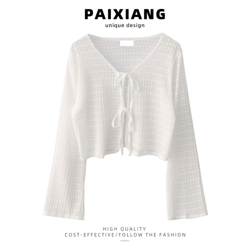 PAIXIANG白色開衫女夏季薄款外套披肩小罩衫吊帶裙外搭薄紗防曬衣 PAIXIANG白色開衫女夏季薄款外套披肩小罩衫吊帶裙外搭薄紗防曬衣