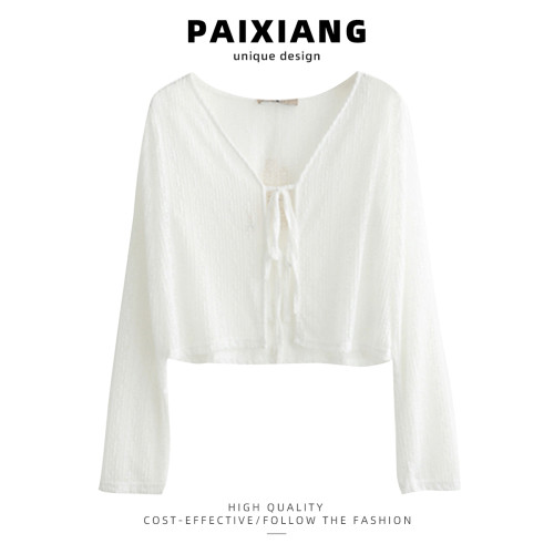 PAIXIANG白色開衫女夏季薄款外套披肩小罩衫吊帶裙外搭薄紗防曬衣 PAIXIANG白色開衫女夏季薄款外套披肩小罩衫吊帶裙外搭薄紗防曬衣