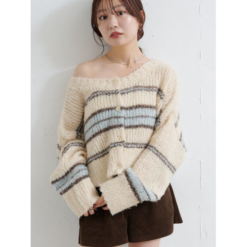 大人氣 k 秋冬新款  含羊毛  條紋寬松圓領長袖針織開衫毛衣女