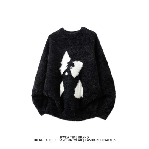 卡通小狗馬海毛針織衫女男秋冬潮牌寬松慵懶風毛衣軟糯保暖打底衫