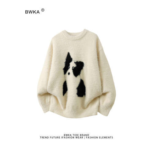 卡通小狗馬海毛針織衫女男秋冬潮牌寬松慵懶風毛衣軟糯保暖打底衫