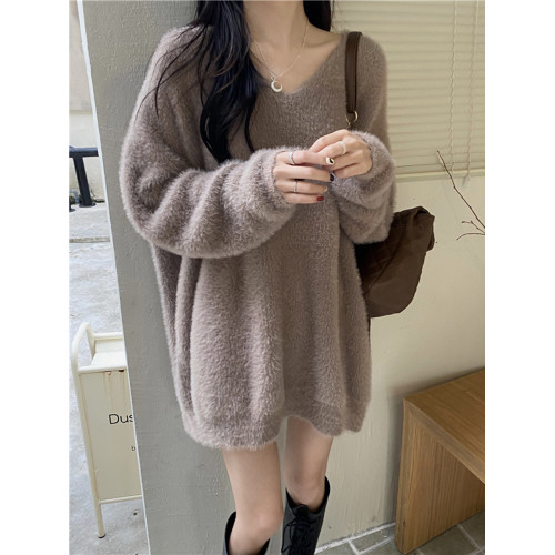 黑色軟糯水貂絨毛衣女秋冬高級感超好看V領寬鬆內搭打底上衣加厚 黑色軟糯水貂絨毛衣女秋冬高級感超好看V領寬鬆內搭打底上衣加厚