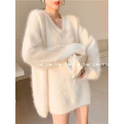 黑色軟糯水貂絨毛衣女秋冬高級感超好看V領寬鬆內搭打底上衣加厚 黑色軟糯水貂絨毛衣女秋冬高級感超好看V領寬鬆內搭打底上衣加厚