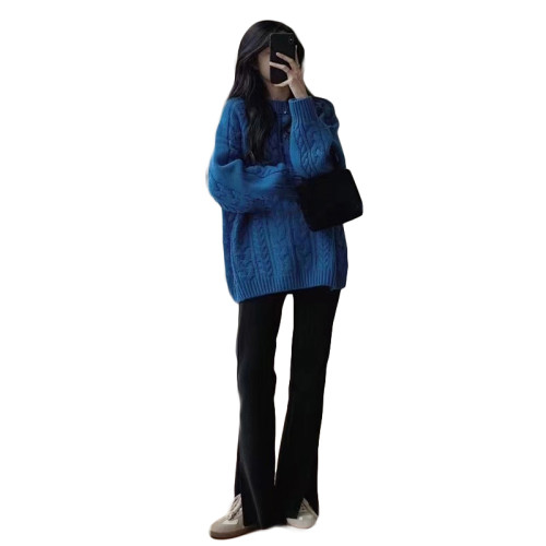 大碼女裝胖mm2025秋冬款克萊因藍慵懶風超好看毛衣寬松顯瘦針織衫