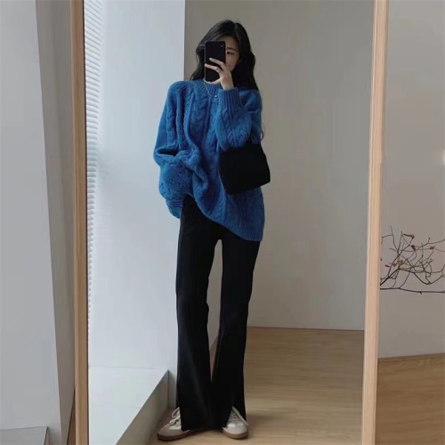 大碼女裝胖mm2025秋冬款克萊因藍慵懶風超好看毛衣寬松顯瘦針織衫