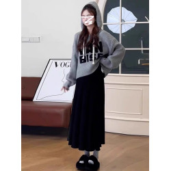 法式灰色毛衣套裝連衣裙子女深秋初冬季2024新款溫柔系穿搭一整套