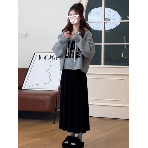 法式灰色毛衣套裝連衣裙子女深秋初冬季2024新款溫柔系穿搭一整套