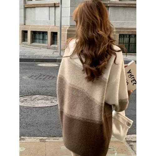 漸變色中長款毛衣女秋冬季設計感小衆寬松慵懶風軟糯針織上衣加厚