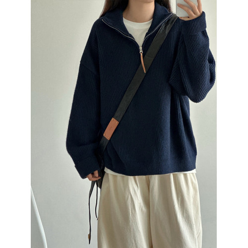 9TH半拉鍊羊毛針織衫 毛衣冬季保暖日系復古套頭寬松秋冬上衣開衫