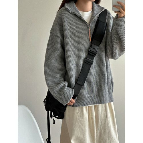 9TH半拉鍊羊毛針織衫 毛衣冬季保暖日系復古套頭寬松秋冬上衣開衫