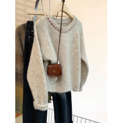 杏色圓領套頭軟糯毛衣女秋冬2025新款慵懶加厚內搭打底針織衫秋冬