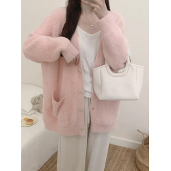 軟糯水貂絨毛衣外套女秋冬慵懶寬松溫柔奶fufu針織開衫