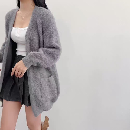 軟糯水貂絨毛衣外套女秋冬慵懶寬松溫柔奶fufu針織開衫