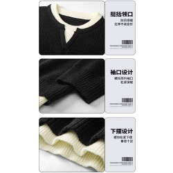 WOODSOON假兩件V圓領針織衫上衣秋冬新款寬松休閒男士慵懶風毛衣