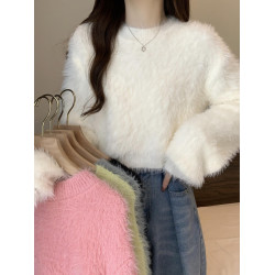 溫柔風軟糯水貂絨小個子短款毛衣女秋冬新款寬松高級感打底衫上衣