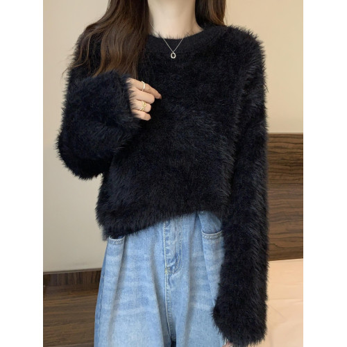 溫柔風軟糯水貂絨小個子短款毛衣女秋冬新款寬松高級感打底衫上衣