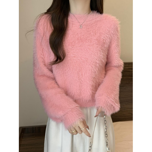 溫柔風軟糯水貂絨小個子短款毛衣女秋冬新款寬松高級感打底衫上衣