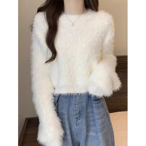 溫柔風軟糯水貂絨小個子短款毛衣女秋冬新款寬松高級感打底衫上衣