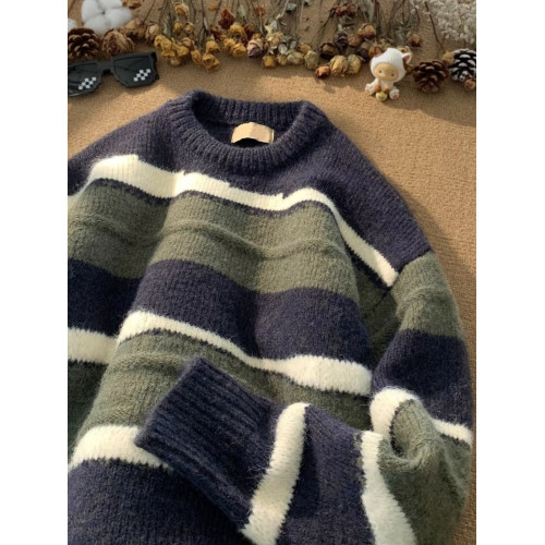 日系復古條紋森系毛衣男女冬季加厚潮牌慵懶風情侶內搭針織衫外套 日系復古條紋森系毛衣男女冬季加厚潮牌慵懶風情侶內搭針織衫外套