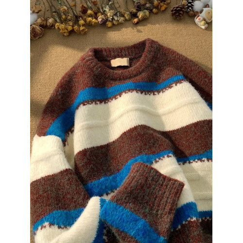 日系復古條紋森系毛衣男女冬季加厚潮牌慵懶風情侶內搭針織衫外套 日系復古條紋森系毛衣男女冬季加厚潮牌慵懶風情侶內搭針織衫外套