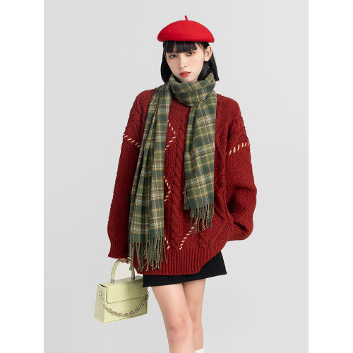 過年新年酒紅色麻花套頭毛衣女秋冬2025龍年本命龍年加厚冬季寬松