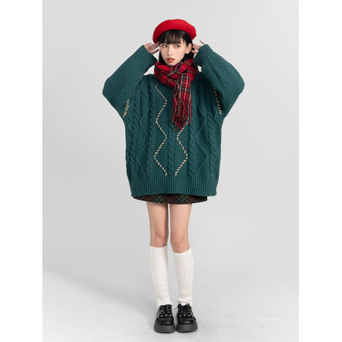 過年新年酒紅色麻花套頭毛衣女秋冬2025龍年本命龍年加厚冬季寬松