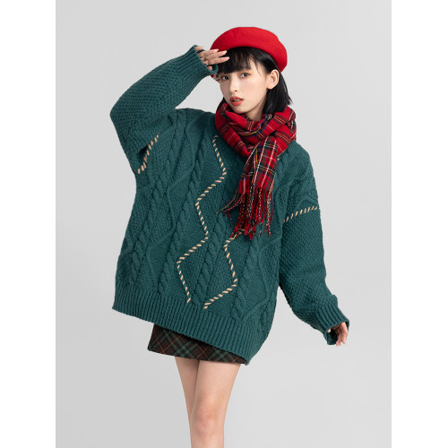 過年新年酒紅色麻花套頭毛衣女秋冬2025龍年本命龍年加厚冬季寬松