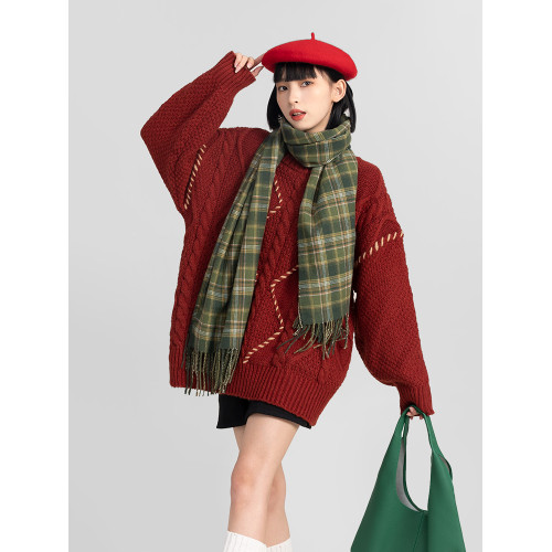 過年新年酒紅色麻花套頭毛衣女秋冬2025龍年本命龍年加厚冬季寬松