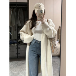 白色中長款浣熊絨毛衣外套女秋冬季加厚針織開衫外搭外穿羊絨大衣