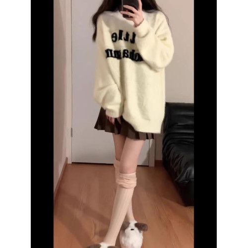 秋冬加厚水貂絨寬松白色毛衣女奶fufu小個子溫柔軟糯慵懶風針織衫