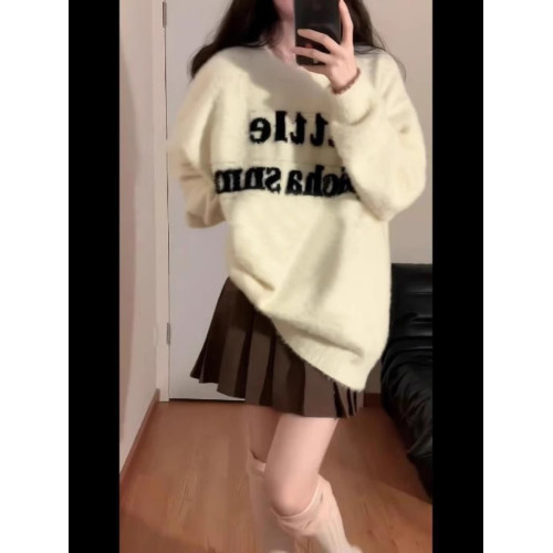 秋冬加厚水貂絨寬松白色毛衣女奶fufu小個子溫柔軟糯慵懶風針織衫