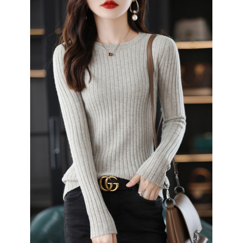 2025秋冬新款圓領毛衣女修身套頭針織衫長袖內搭黑色打底衫上衣