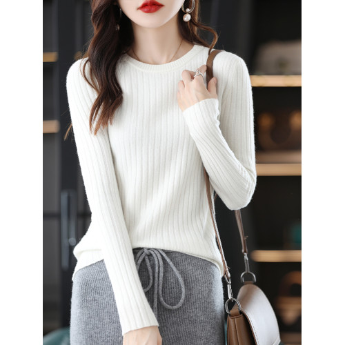 2025秋冬新款圓領毛衣女修身套頭針織衫長袖內搭黑色打底衫上衣