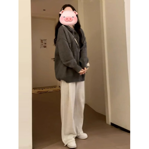 藍色連帽衛衣毛衣女秋冬季2025新款慵懶風高級感寬松韓系針織上衣