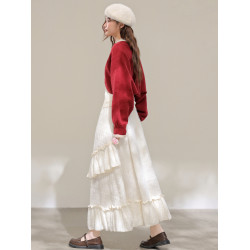 苗陌【復古情書】秋冬氣質新中式紅色短款毛衣外套女聖誕針織開衫