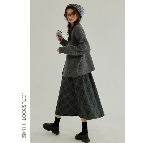 【三寸藕】冬季文藝慵懶風灰色針織毛衣外套氣質百搭軟糯加厚外搭