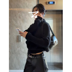 慵懶高級設計感超好看獨特漂亮黑色高領外穿毛衣女早秋季2025新款