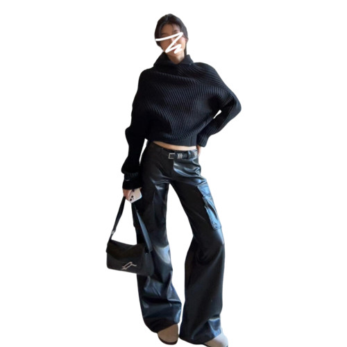 慵懶高級設計感超好看獨特漂亮黑色高領外穿毛衣女早秋季2025新款