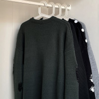 邱細狗QXIGOU圓領毛衣男秋冬美式潮牌自由女神提花寬松百搭針織衫