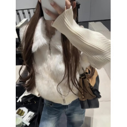 假兩件毛領拼接毛衣外套女款秋季慵懶風氣質修身收腰針織開衫上衣