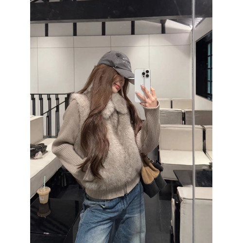 假兩件毛領拼接毛衣外套女款秋季慵懶風氣質修身收腰針織開衫上衣 假兩件毛領拼接毛衣外套女款秋季慵懶風氣質修身收腰針織開衫上衣