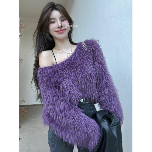 奶系穿搭套頭軟糯毛衣女長袖上衣秋冬裝韓系慵懶風格海馬毛針織衫