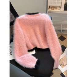 專櫃撤迴國際大牌剪標小香風海馬毛加厚毛衣女秋冬短款針織衫上衣