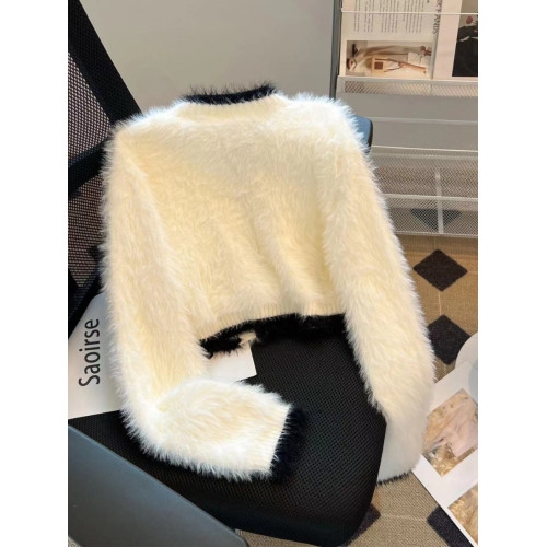 專櫃撤迴國際大牌剪標小香風海馬毛加厚毛衣女秋冬短款針織衫上衣