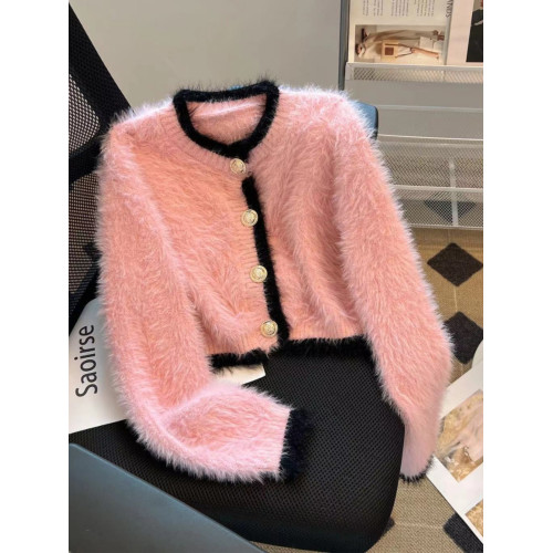 專櫃撤迴國際大牌剪標小香風海馬毛加厚毛衣女秋冬短款針織衫上衣