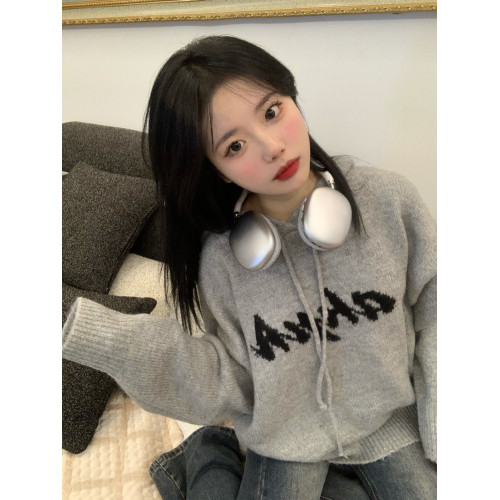 日系復古連帽毛衣女春秋冬oversize慵懶風學生套頭外穿針織衫上衣 日系復古連帽毛衣女春秋冬oversize慵懶風學生套頭外穿針織衫上衣