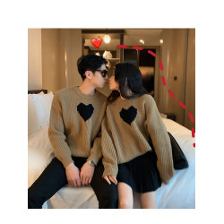 情侶裝秋季2025新款套頭圓領慵懶風愛心毛衣女寬松外穿針織衫上衣