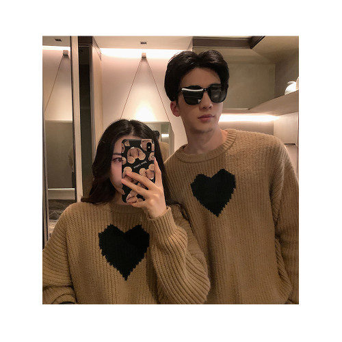 情侶裝秋季2025新款套頭圓領慵懶風愛心毛衣女寬松外穿針織衫上衣 情侶裝秋季2025新款套頭圓領慵懶風愛心毛衣女寬松外穿針織衫上衣